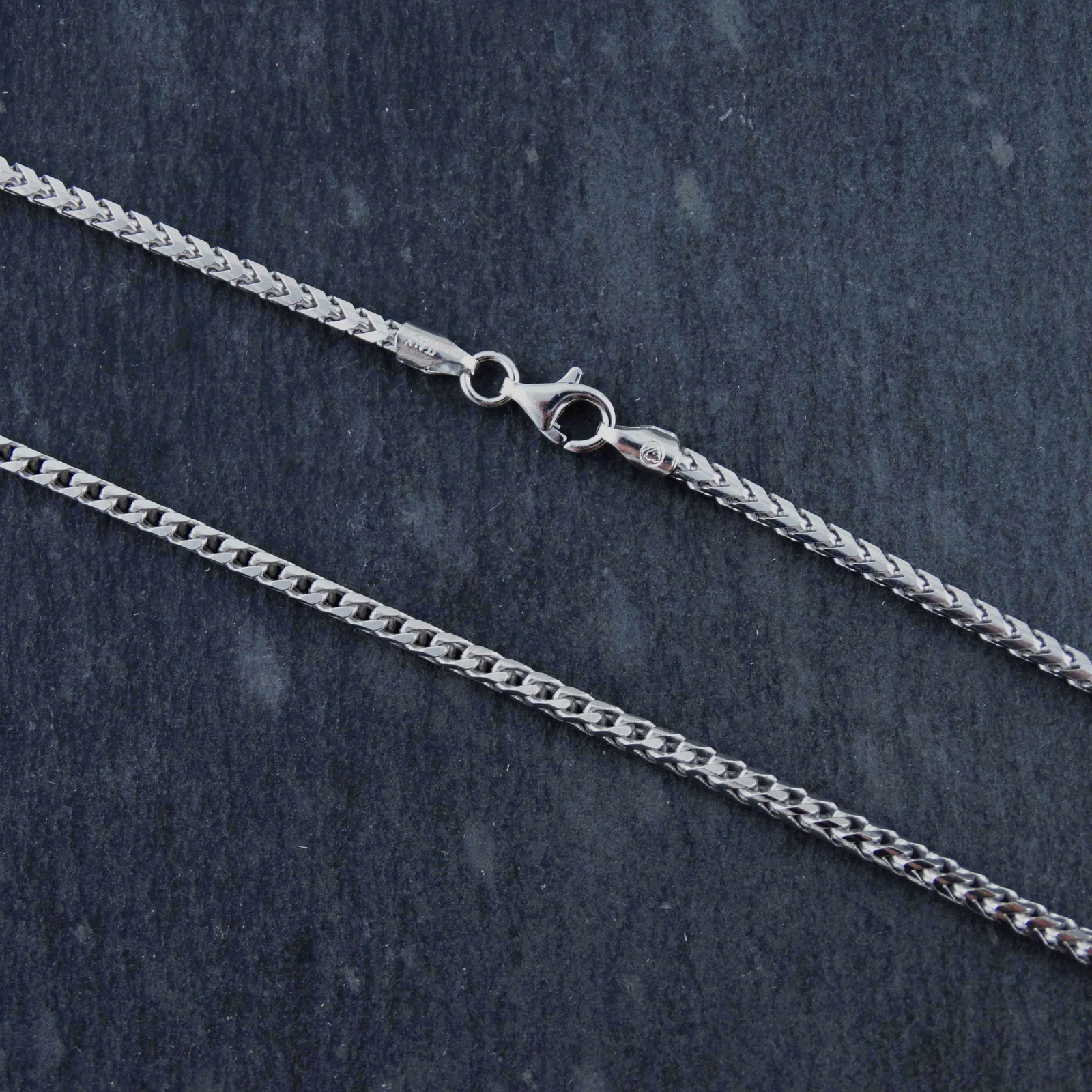 2.45mm Franco Chain Necklace – Rhodium Plated 925 Sterling Silver – 16″- 30″