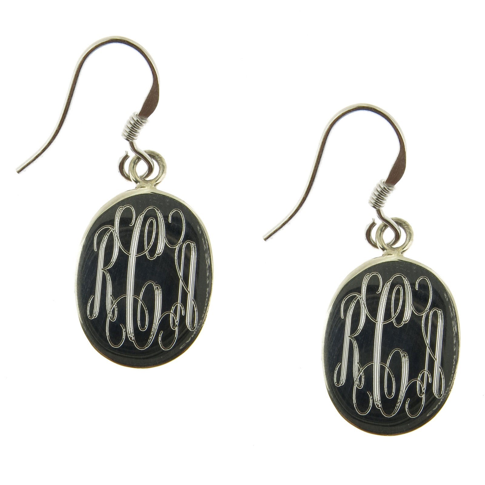 925 Sterling Silver Oval Monogram Personalized Earrings
