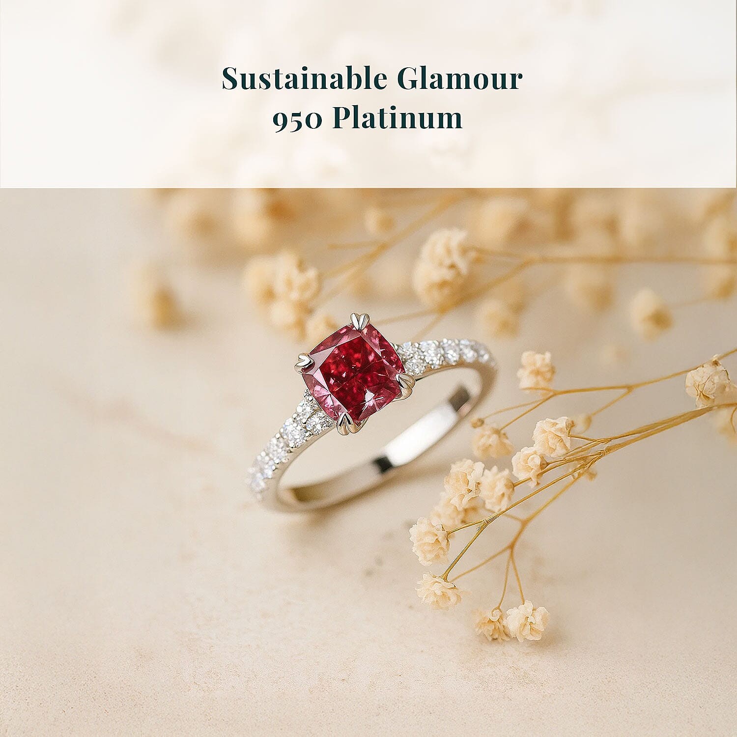 Lab Grown Pink Diamond Dawn Rose Ring in 950 Platinum 1.50 ctw Size 9.0