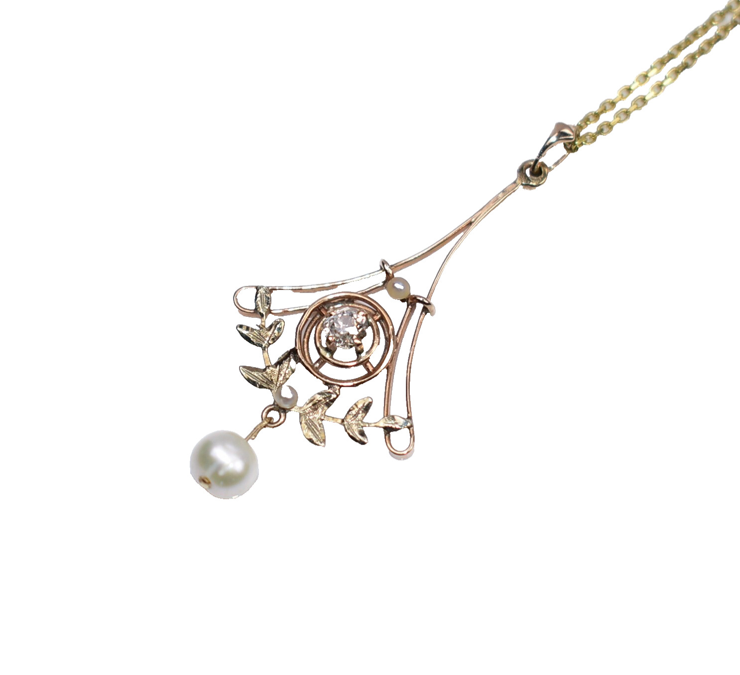 STUNNING Antique Edwardian 10KT Gold *GENUINE DIAMOND & PEARLS* Pendant!