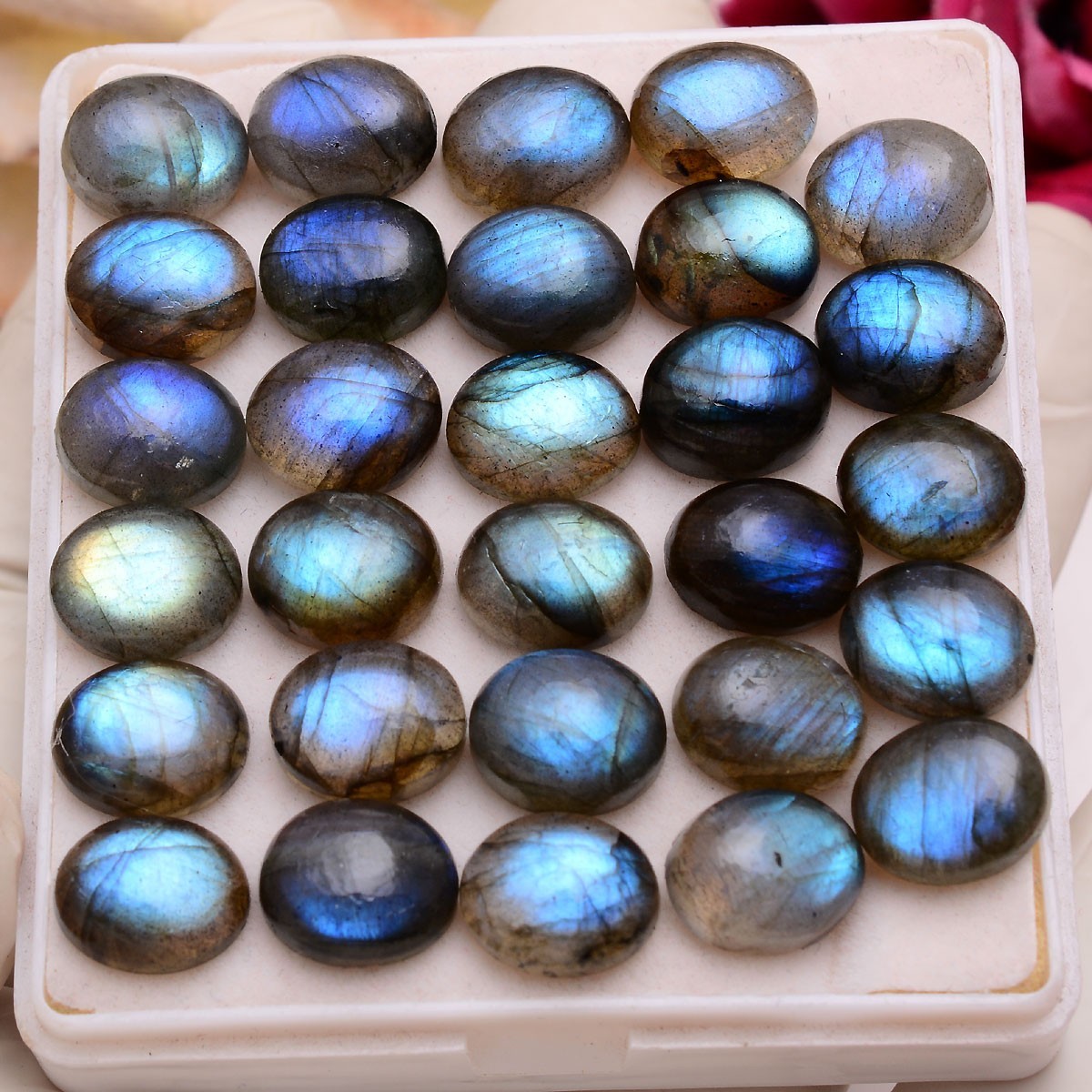 29 Pcs Natural Labradorite Blue Shine 11mmx9mm Oval Cabochon Loose Gemstones Lot