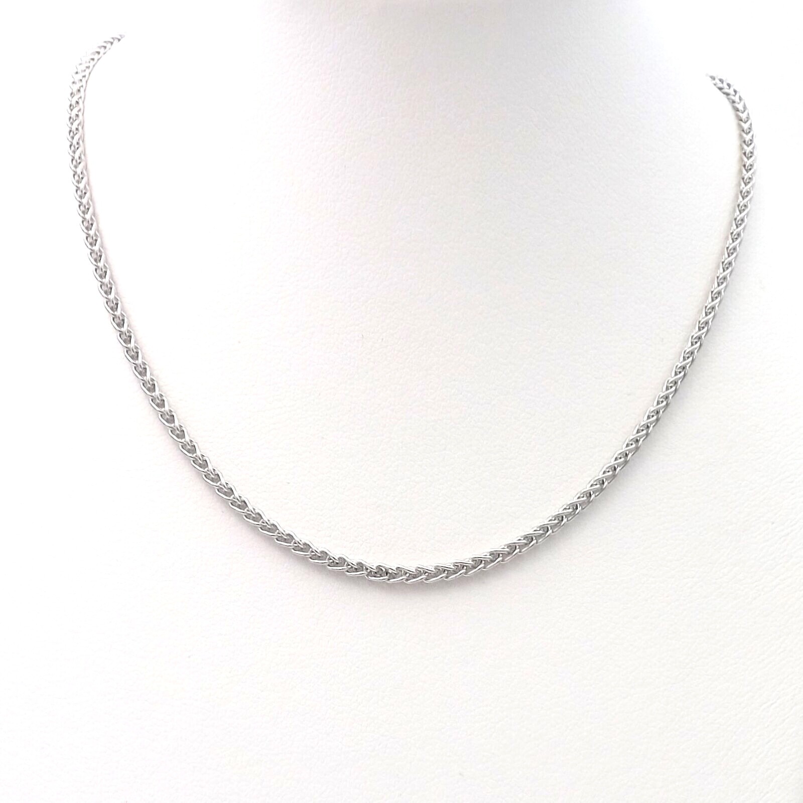 14k White Gold Round Wheat Link Pendant Chain Necklace 18in 7gr 2mm New