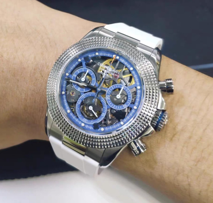 CRONUSART Men Chronograph Watch 42mm Automatic Mechanical Wristwatch Skeleton