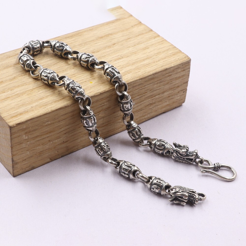 Real 925 Sterling Silver 6mm Oval Bead Link Chain Men’s Bracelet 8.26inch