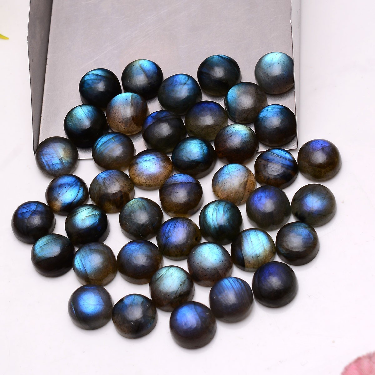 Set 15 Pcs Natural Labradorite Blue Shine 9mm Round Cabochon Loose Gemstones Lot