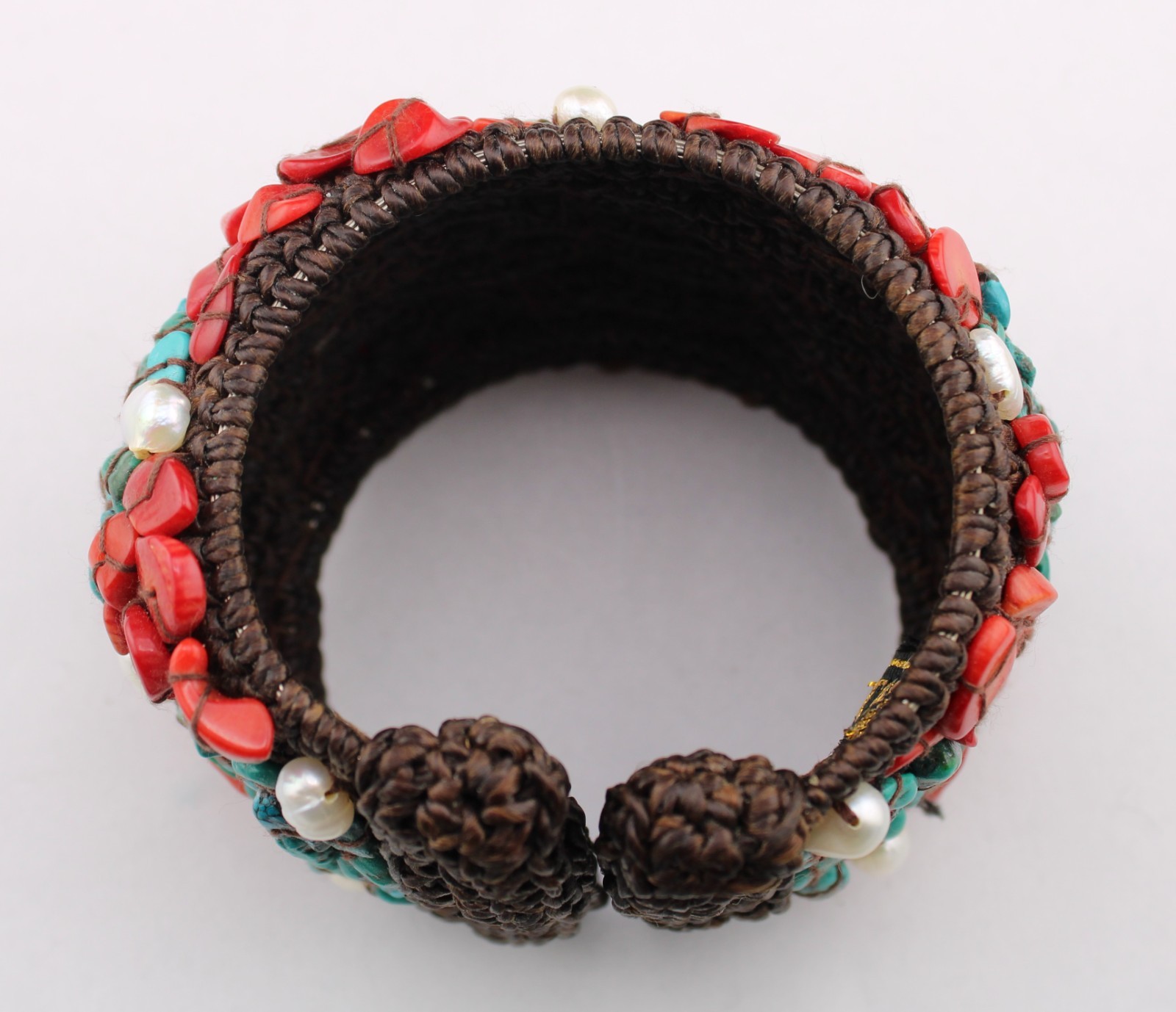 Chunky Soms Th Crochet Turquoise Coral Pearl Bead Cuff Southwestern Bracelet “