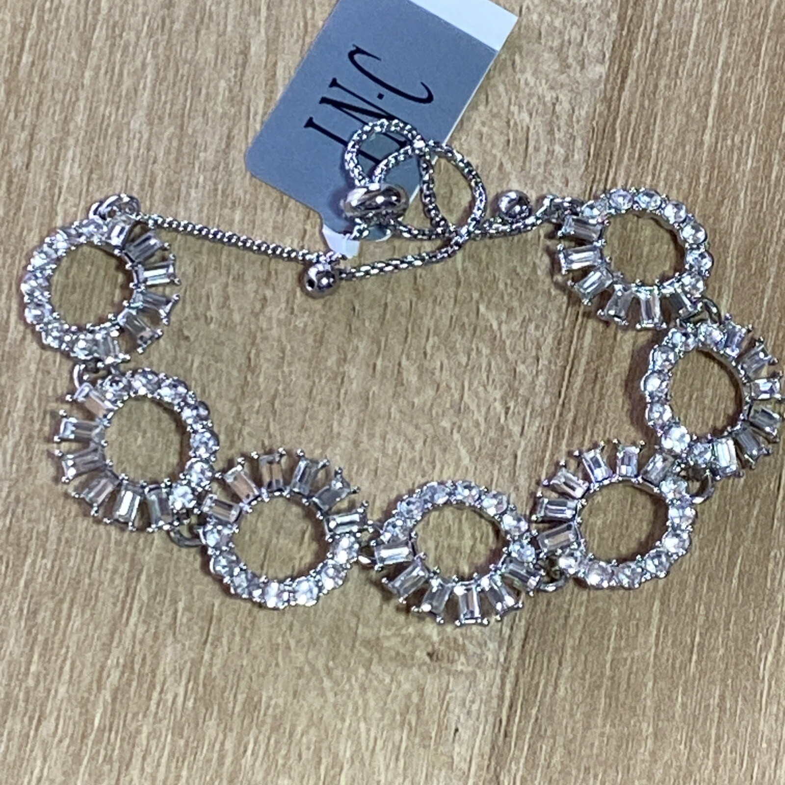 INC Silver-Tone Mixed Crystal Circle Slider Bracelet
