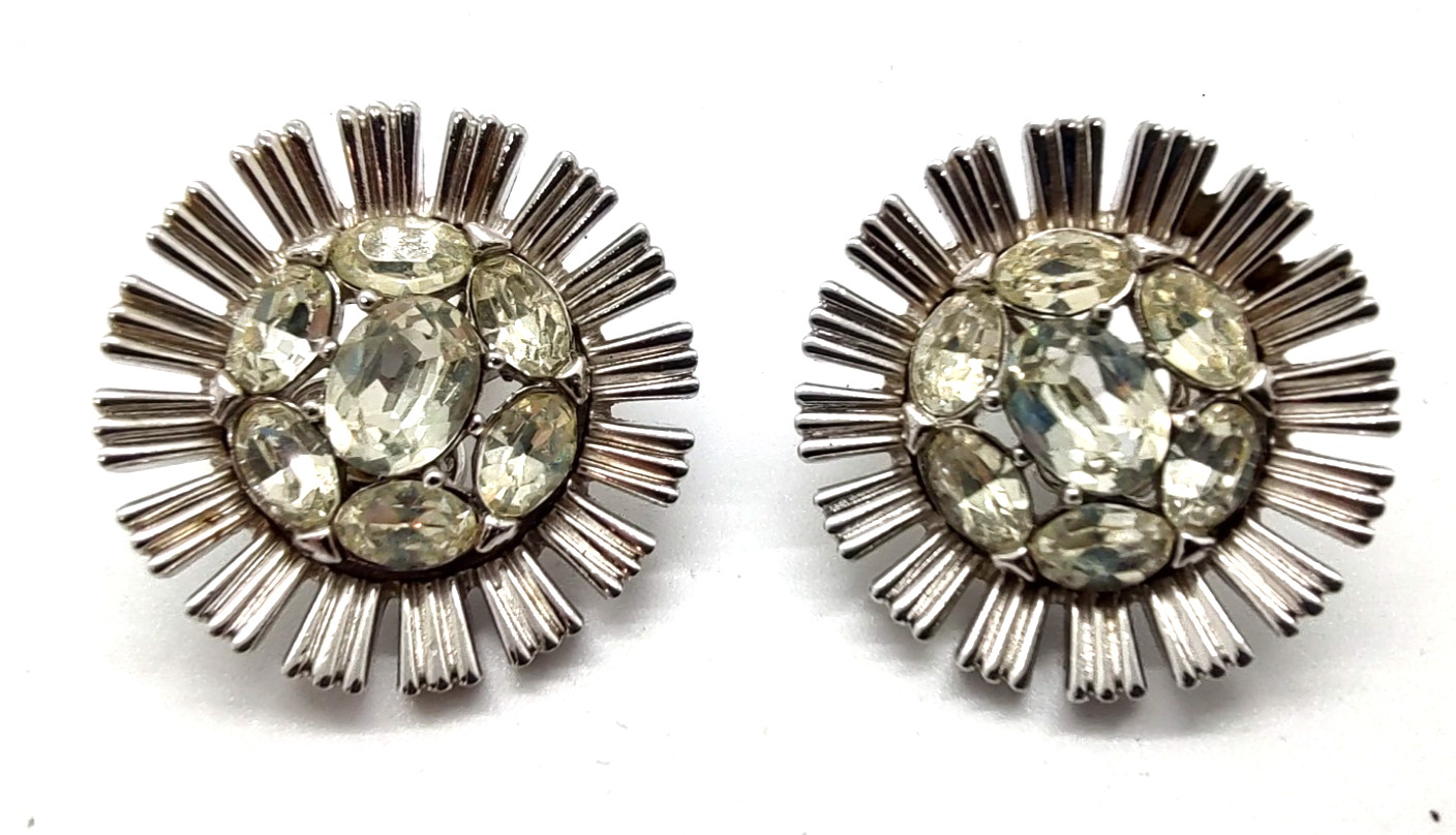 Crown Trifari Alfred Philippe Sparkling Rhinestone Earrings Great Condition!