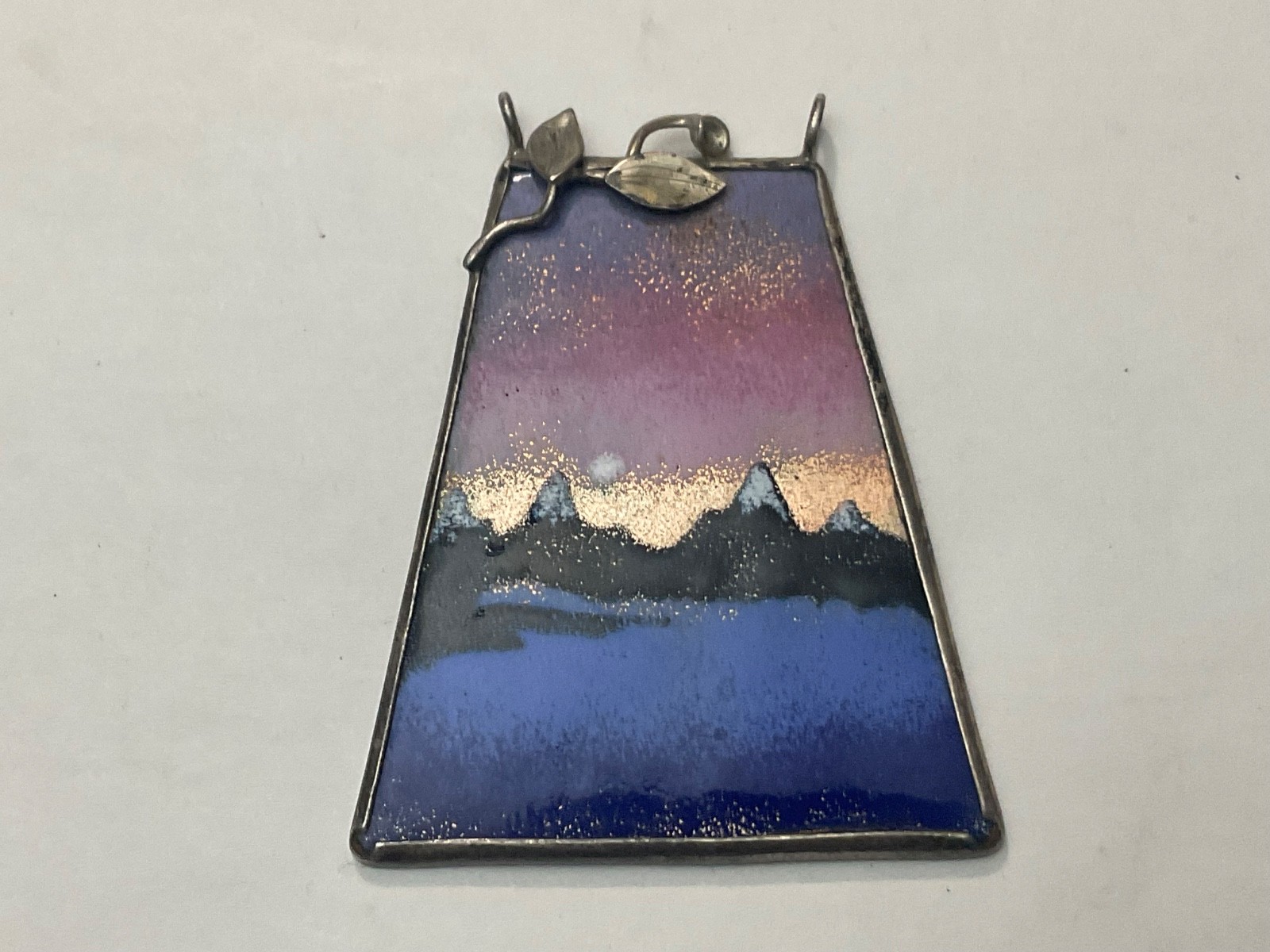 Rare Sterling Floral Mountain View Enamel Pendant Signed Rev. Kathleen Beauty
