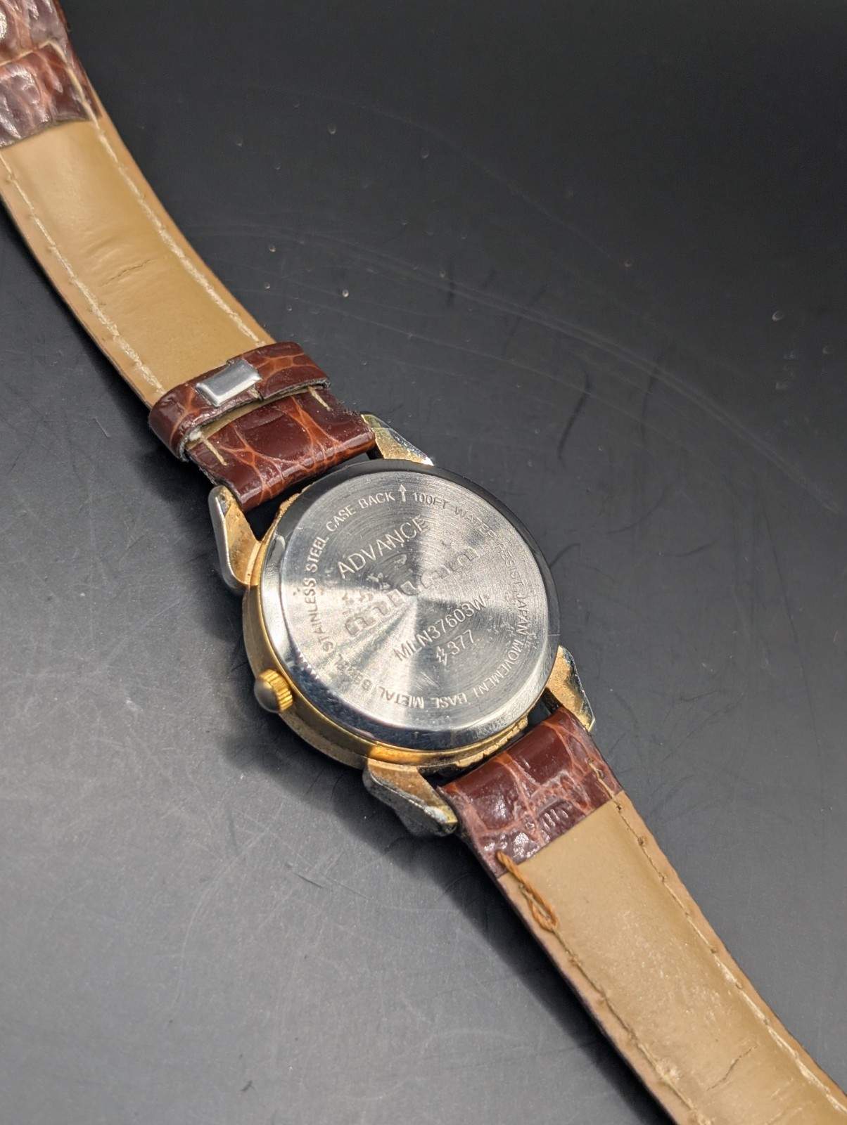 Milan Advance Moon Phase Date Quartz Watch Brown Leather Band 100FT Water Resist