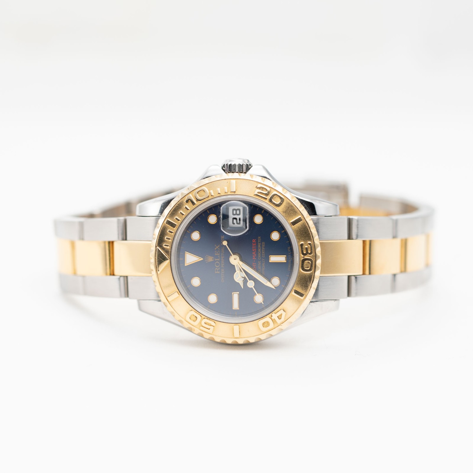 Rolex Yacht-Master 169623 18K Gold Timing Bezel Oyster Watch Blue Dial