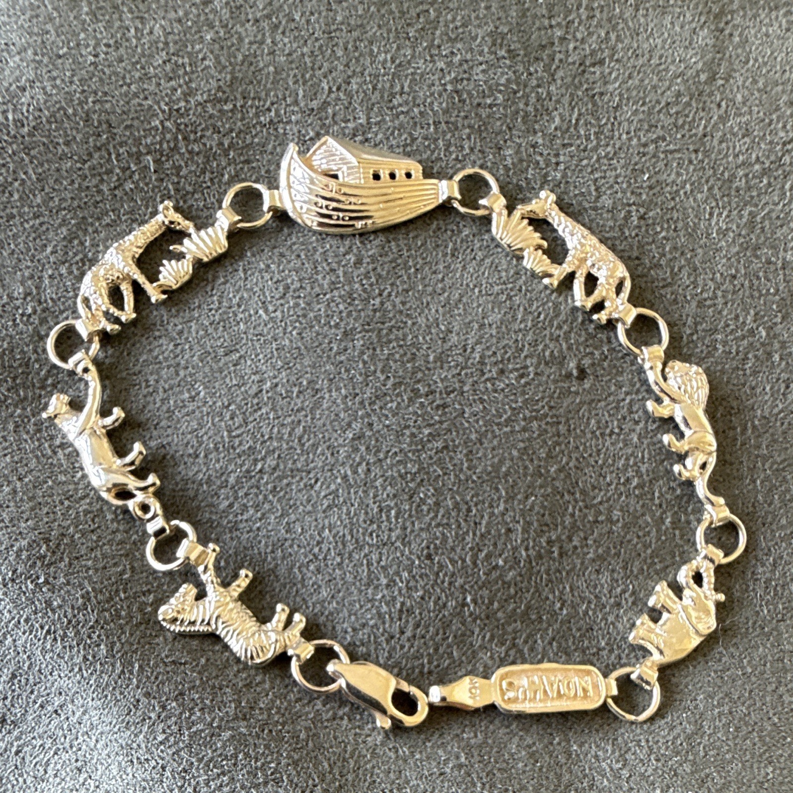 10K Yellow Gold Noah’s Ark Animal Bracelet 7 1/2 inches Lobster Claw Excellent