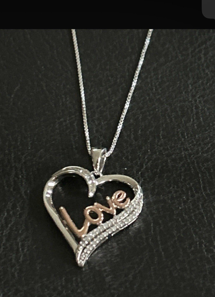 925 Silver Love Heart Charm Pendant Necklace 0.10 CTW Natural White Diamond