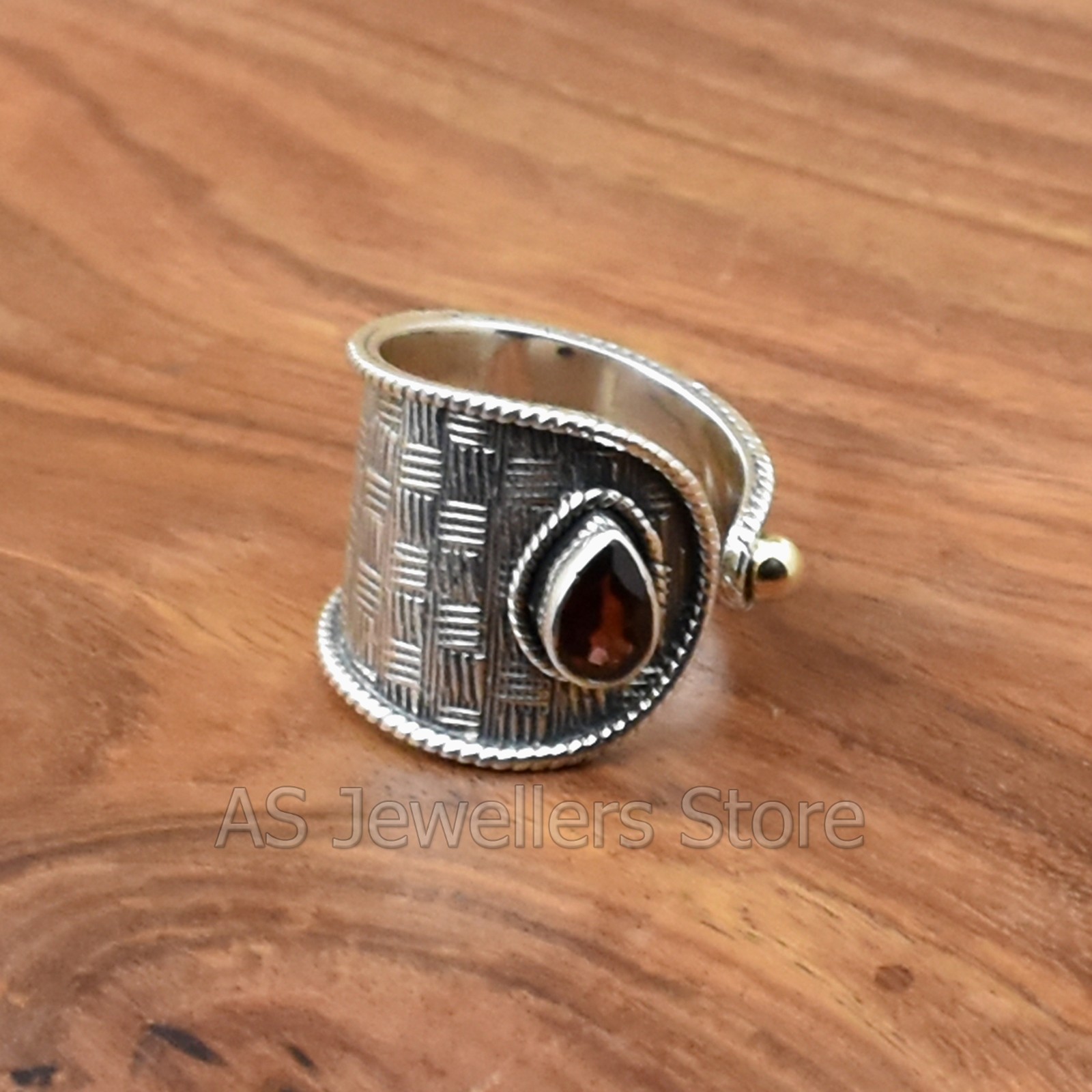 Garnet Silver Gemstone Ring, 925 Sterling Silver Ring, Statement Adjustable Ring