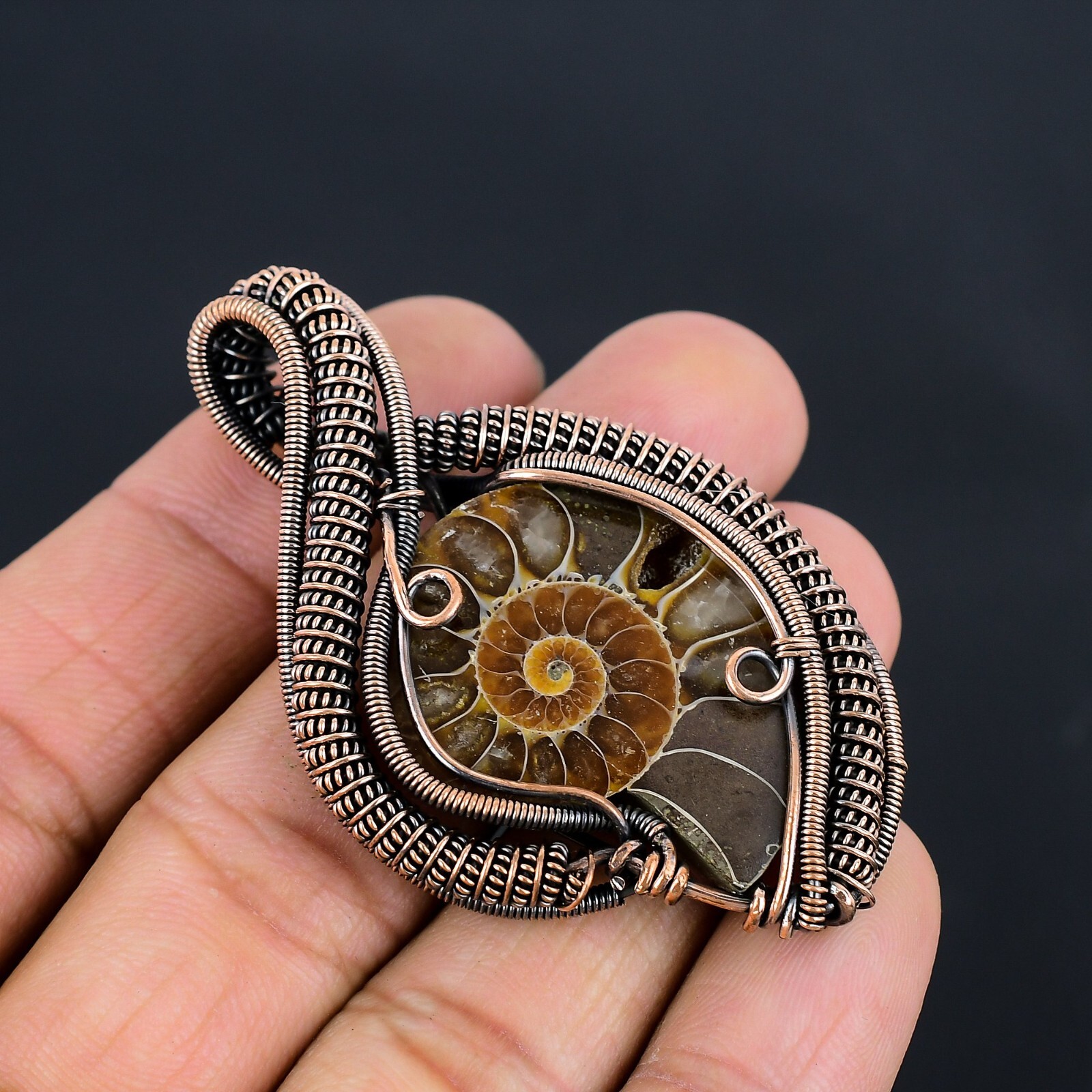 Ammonite Fossil Gemstone Copper Wire Wrapped Gift For Pendant Jewelry LC-234