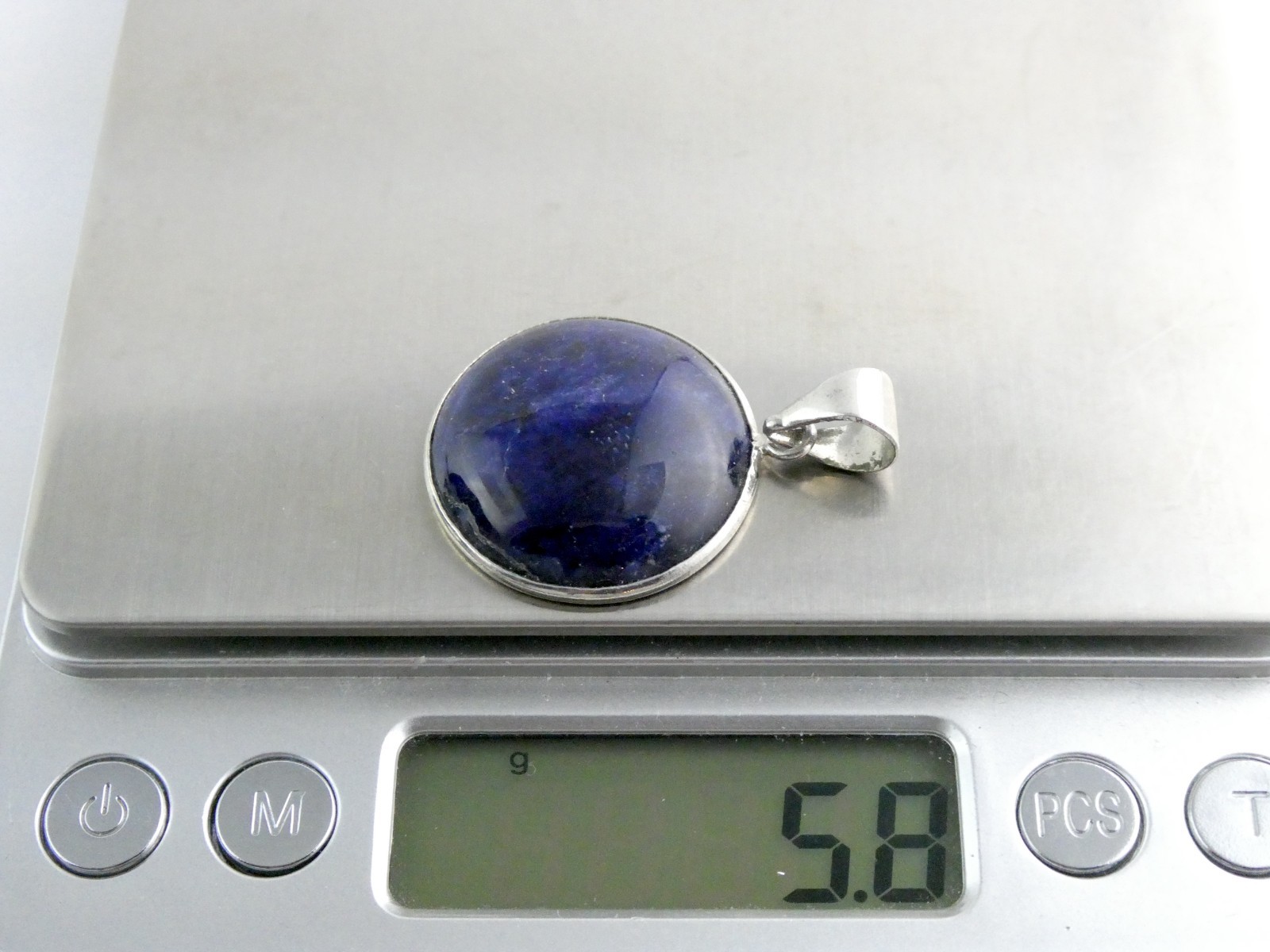 Silver Plated Bezel Setting Round Dyed Darker Blue Sodalite Cabochon Pendant