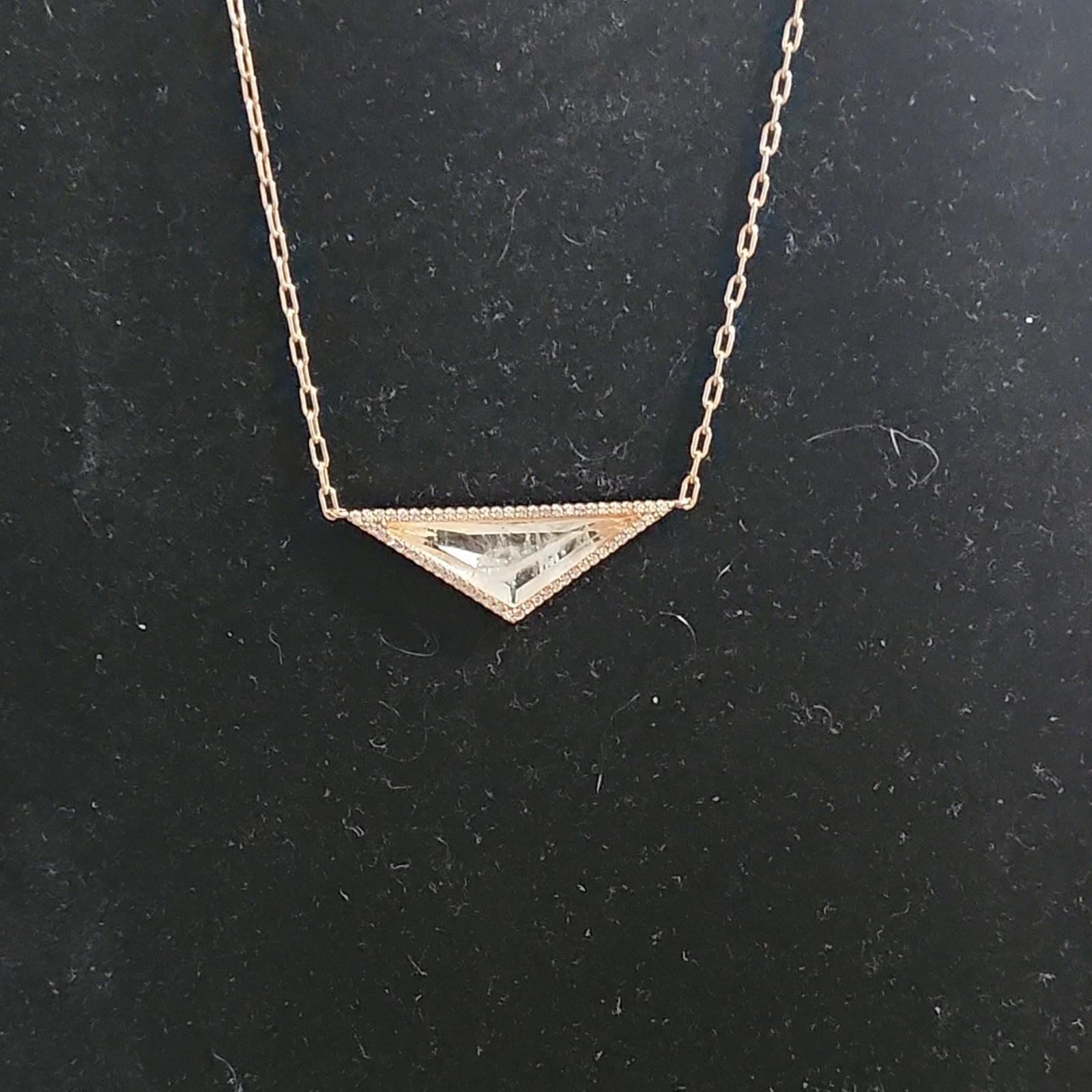 BP Rose Gold Triangle Quartz with CZ Accents Pendant Necklace