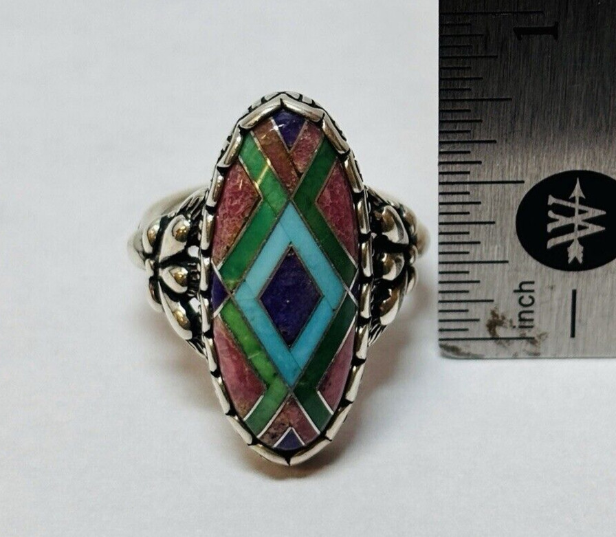 Carolyn Pollack Relios Sterling 925 Silver Oval Inlay Mosaic Ring Sz 6