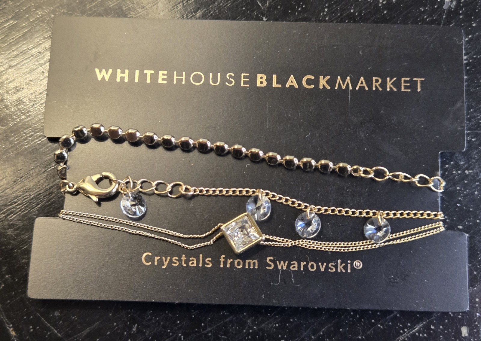 WHITE HOUSE BLACK MARKET SET OF 3 DAINTY BRACELETS CRYSTALS FROM SWAROVSKI NWT