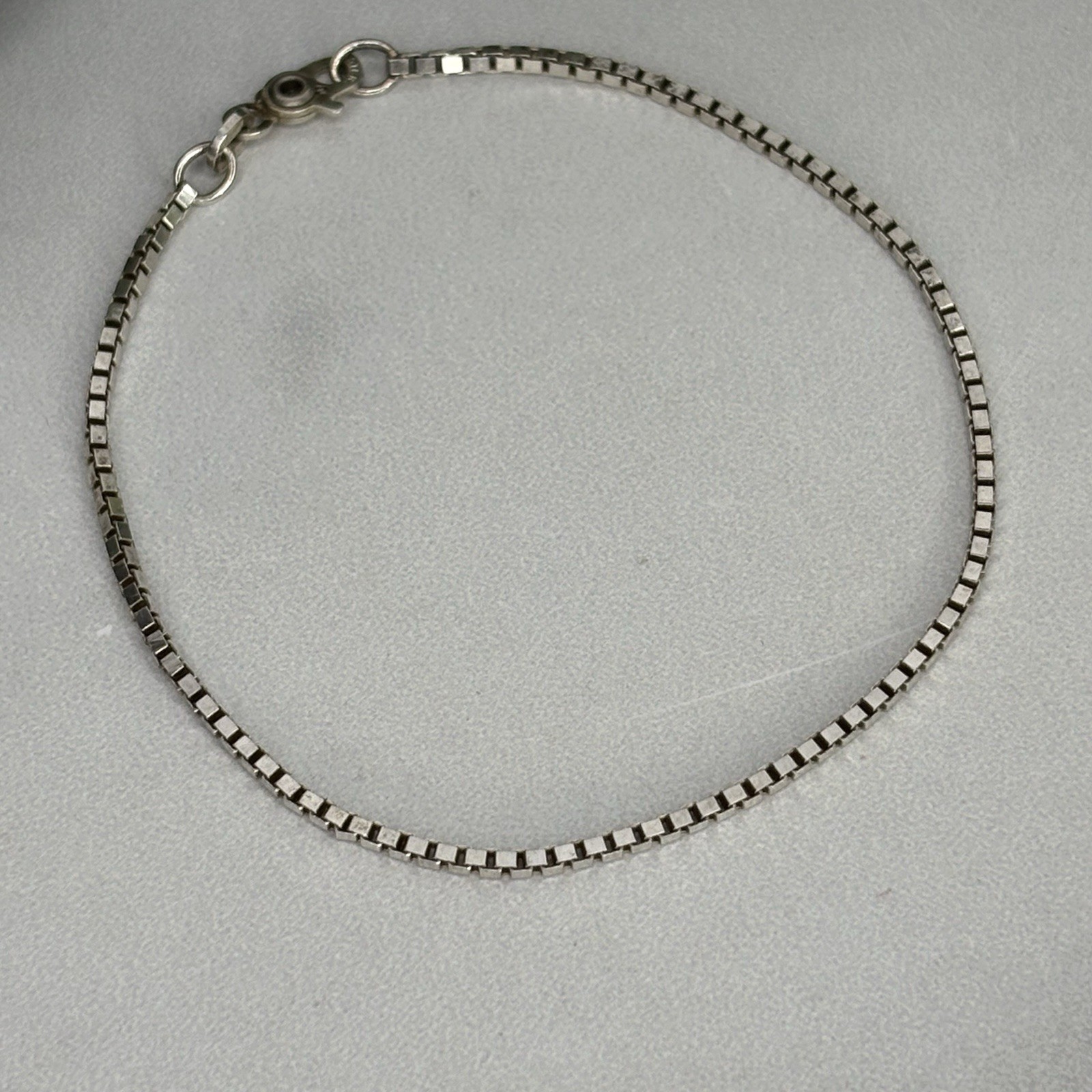 Ciani Sterling Silver 2mm Box Link Chain Bracelet Italy Scissor Clasp 6.75”