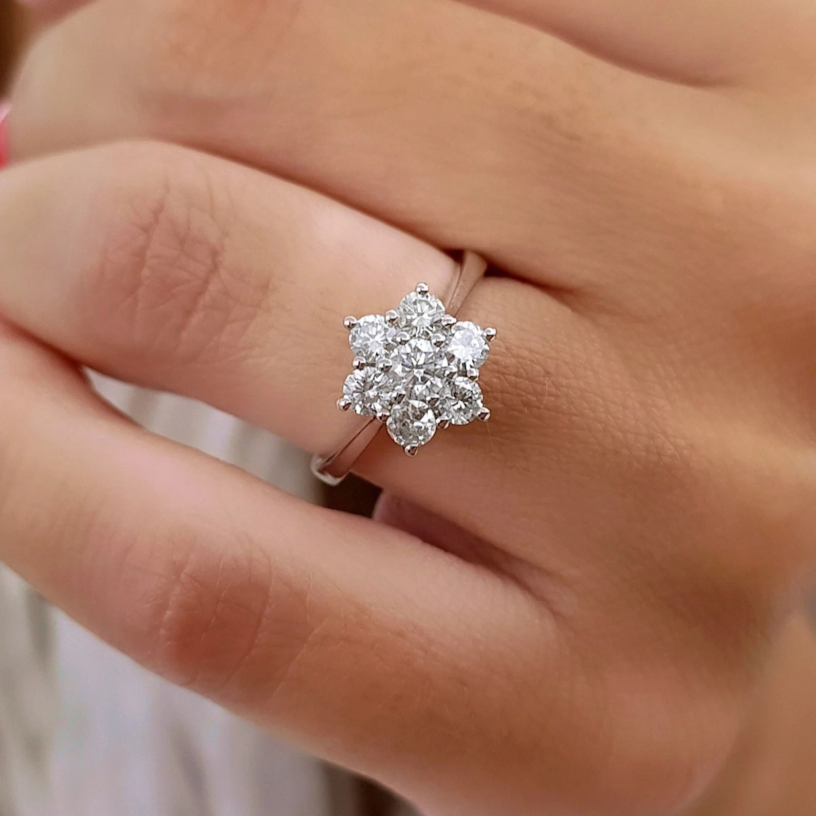0.80 Ct Round Cut Lab Grown Diamond Flower Shape Ring Solid 925 Sterling Silver