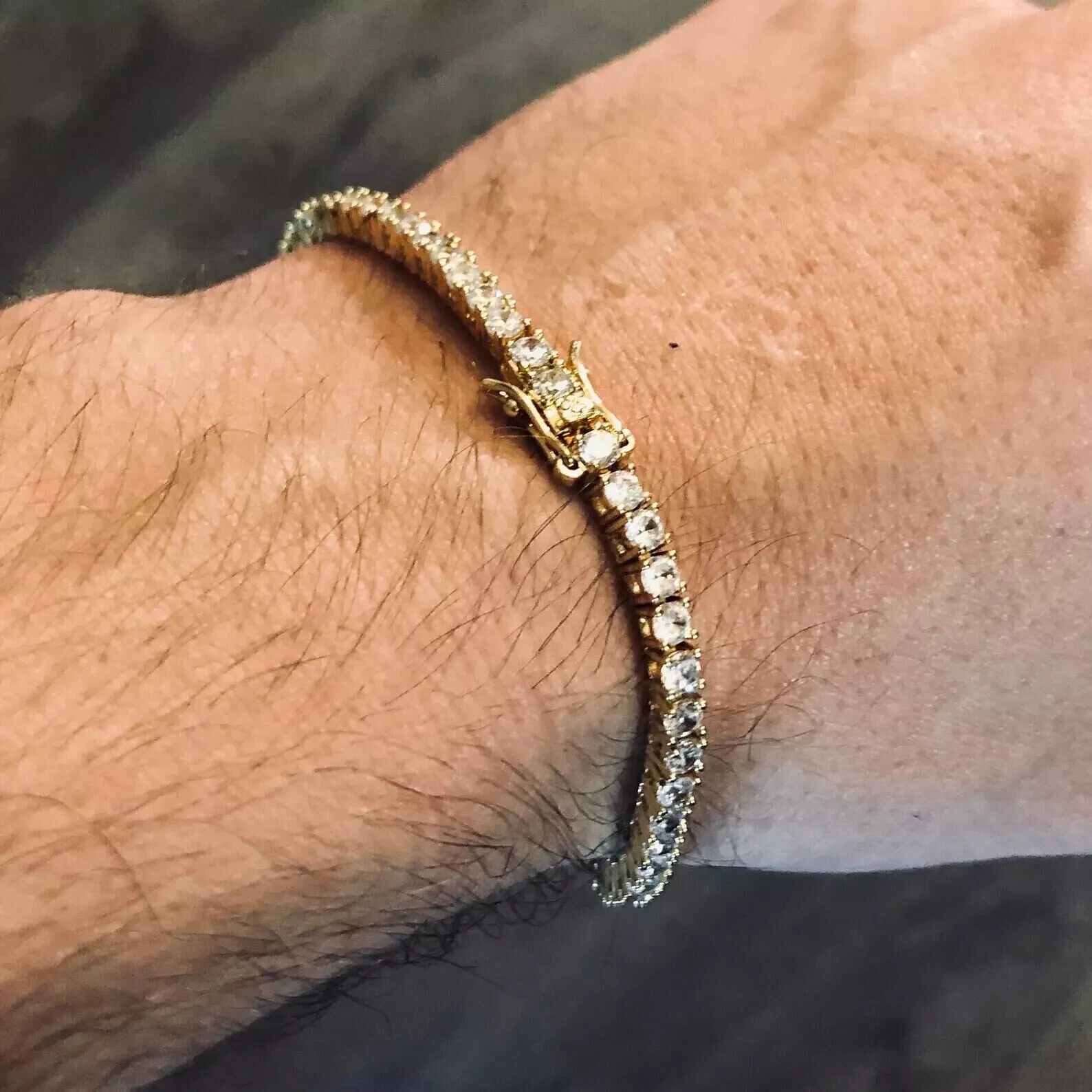 Round Cut 5.59CT Lab Grown Diamond Unisex Gift Tennis Bracelet 10k Yellow Gold