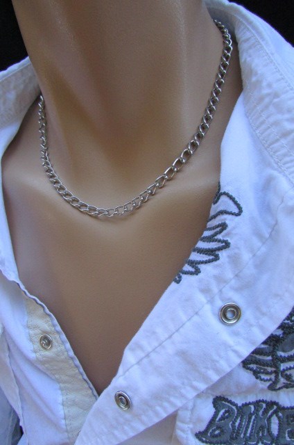 Men Trendy Fashion Western Classic Basic Silver Thin Thick Chain Necklace Styles