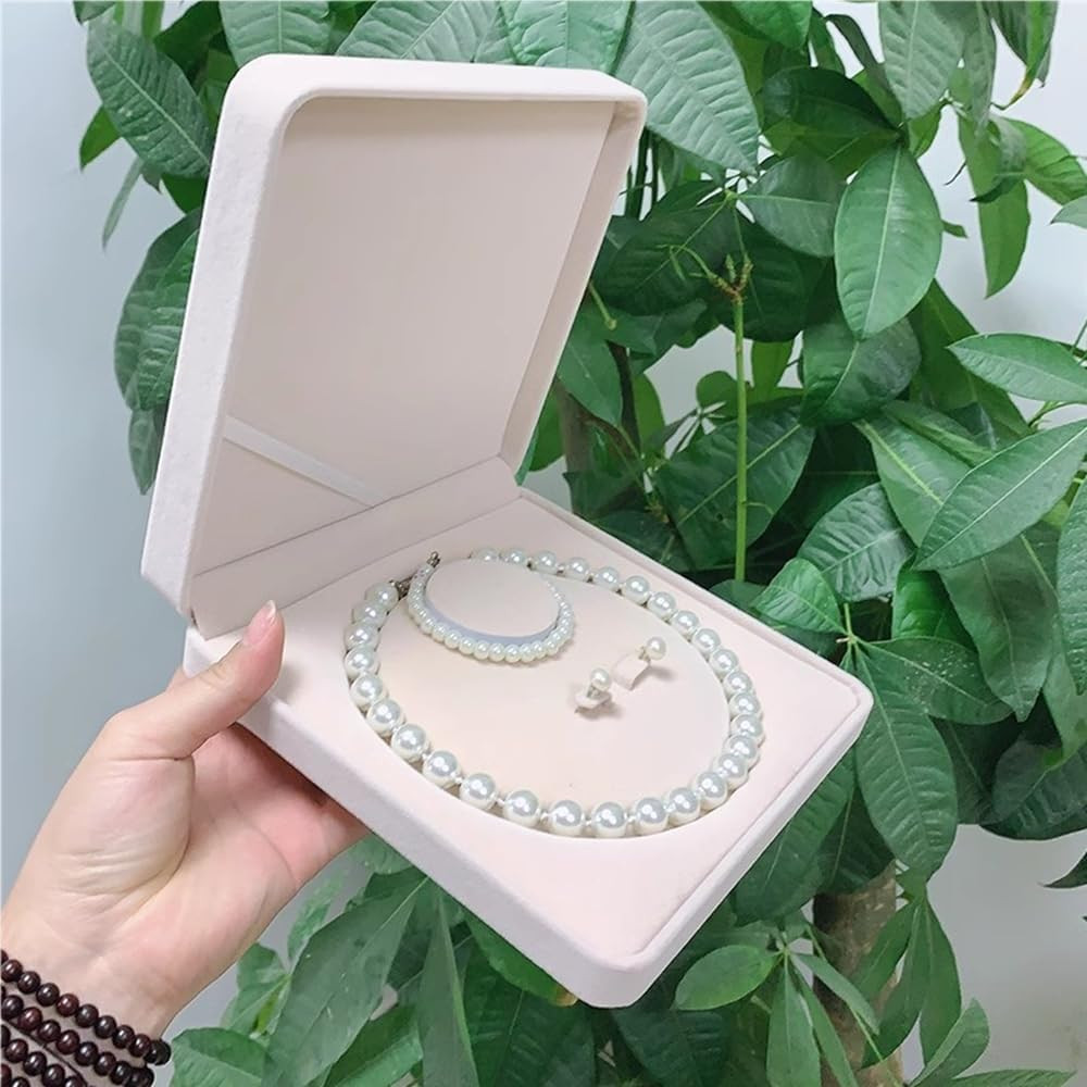 Share Jewelry Velvet Box Pearl Necklace Beige For Pearl Necklace Earrings Bracel