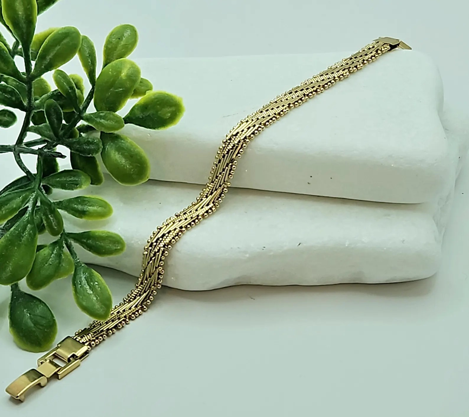 Gold Vintage Bracelet, Flat Vintage Style Bracelet, 14k Heavy Plated Gold