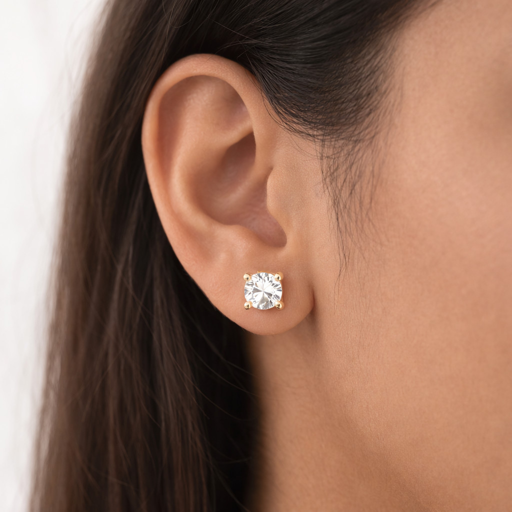 1.00 Ct to 4.00 Ct Round Shape Moissanite Stone Push Back Stud Earring in Silver
