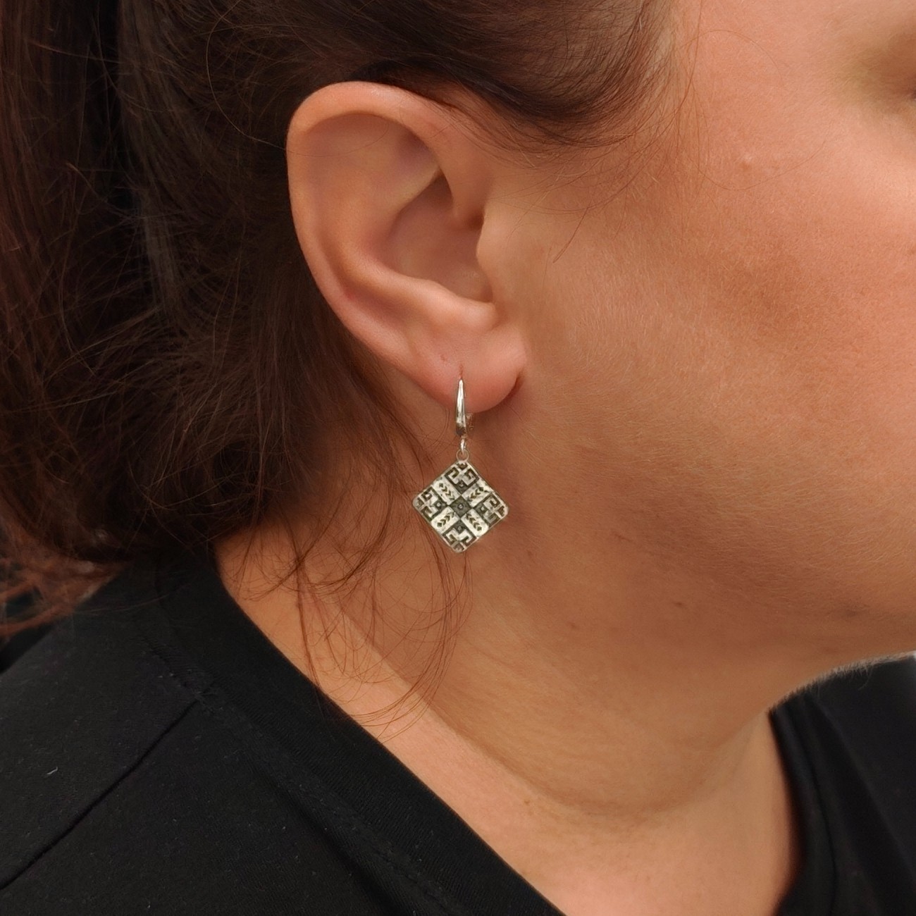 Handmade 925 Sterling Silver Earrings – Bulgarian Embroidery Motif, Nickel Free