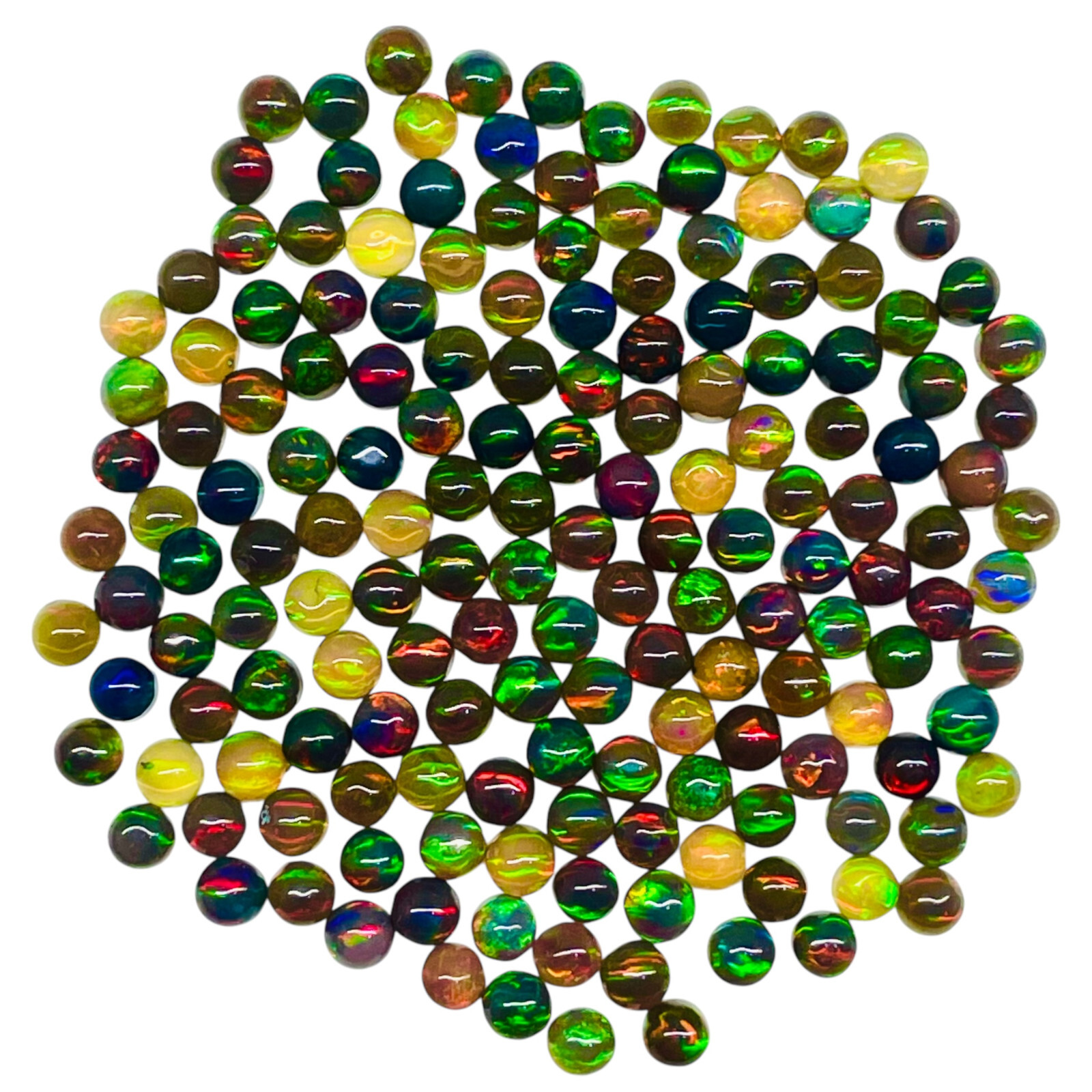 60 Pcs Natural Ethiopian Black Opal 3.2mm Round Flashy Loose Cabochon Gemstones