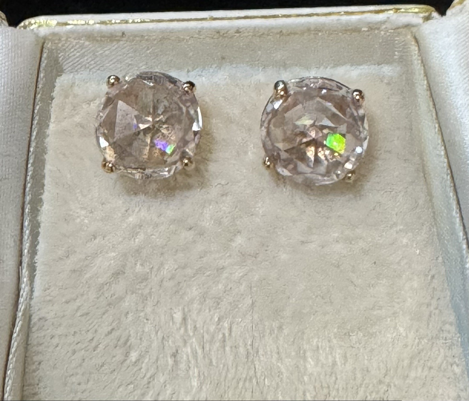 Vintage Inverse Cut Champagne CZ-4 Prong- 4 Carat Stud Earrings-Rose Gold Plated