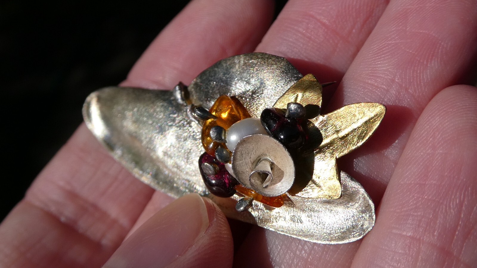 Vintage Handmade Sterling Silver Multi Gemstone Hat Pin or Brooch 925 6g 2 Inch