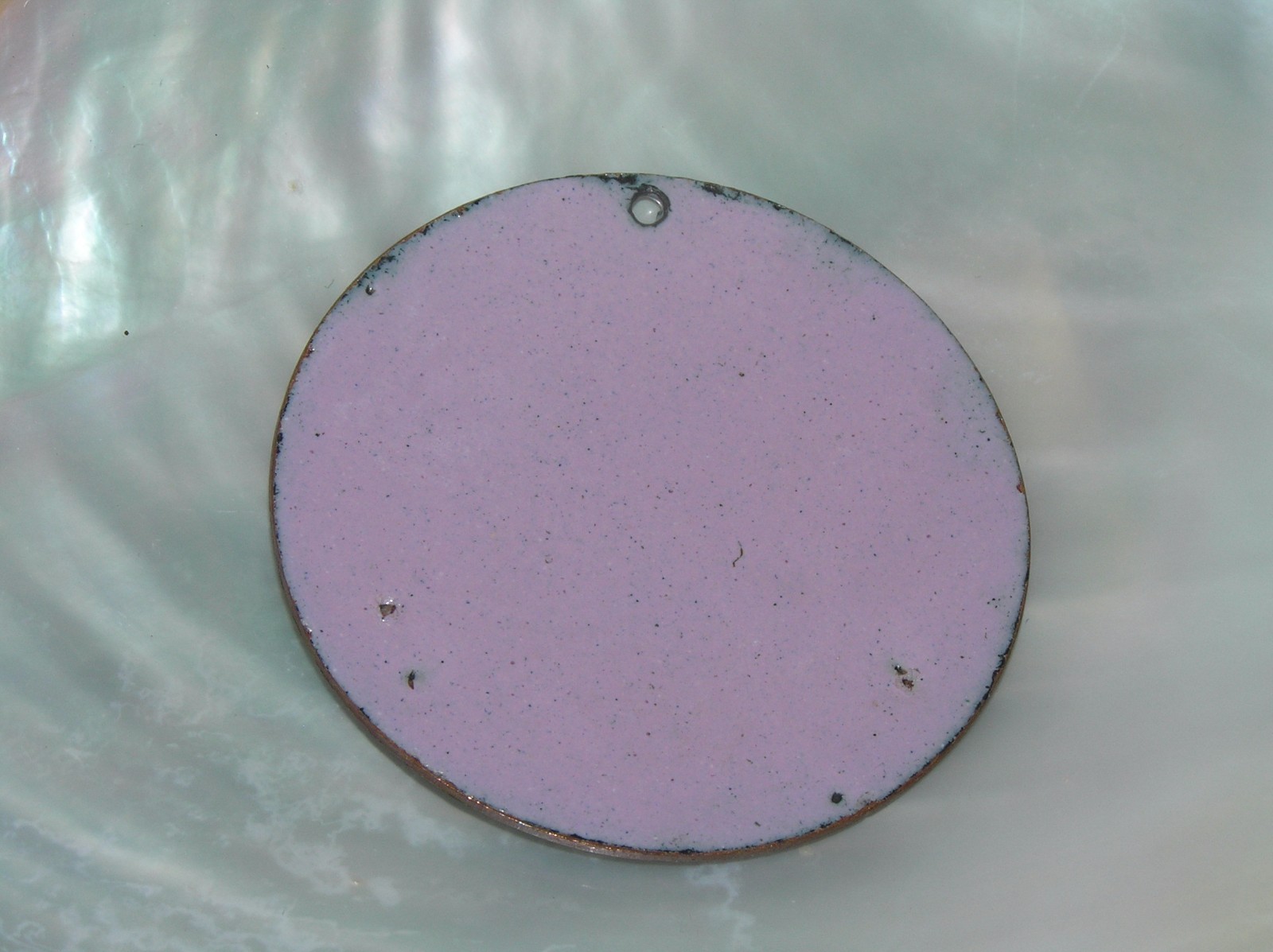 Vintage Large Green Brown Black & White Enameled Metal MODERNIST Circle Pendant
