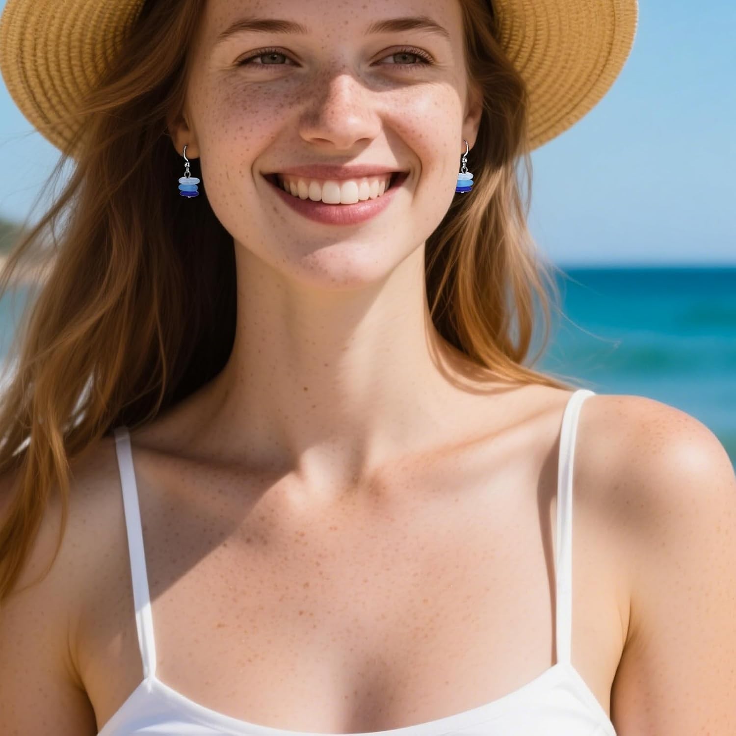 Gradient Blue Dangle Earrings for Women – Hypoallergenic Stylish Beach Accessory