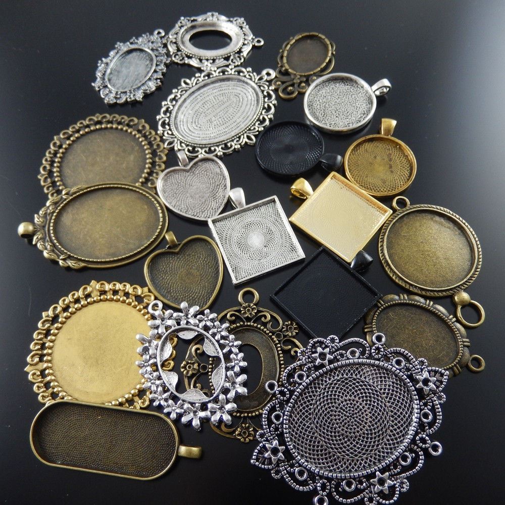 10Pcs Mixed Color Multi-Style Alloy Cameo Setting Base Pendant Jewelry Findings