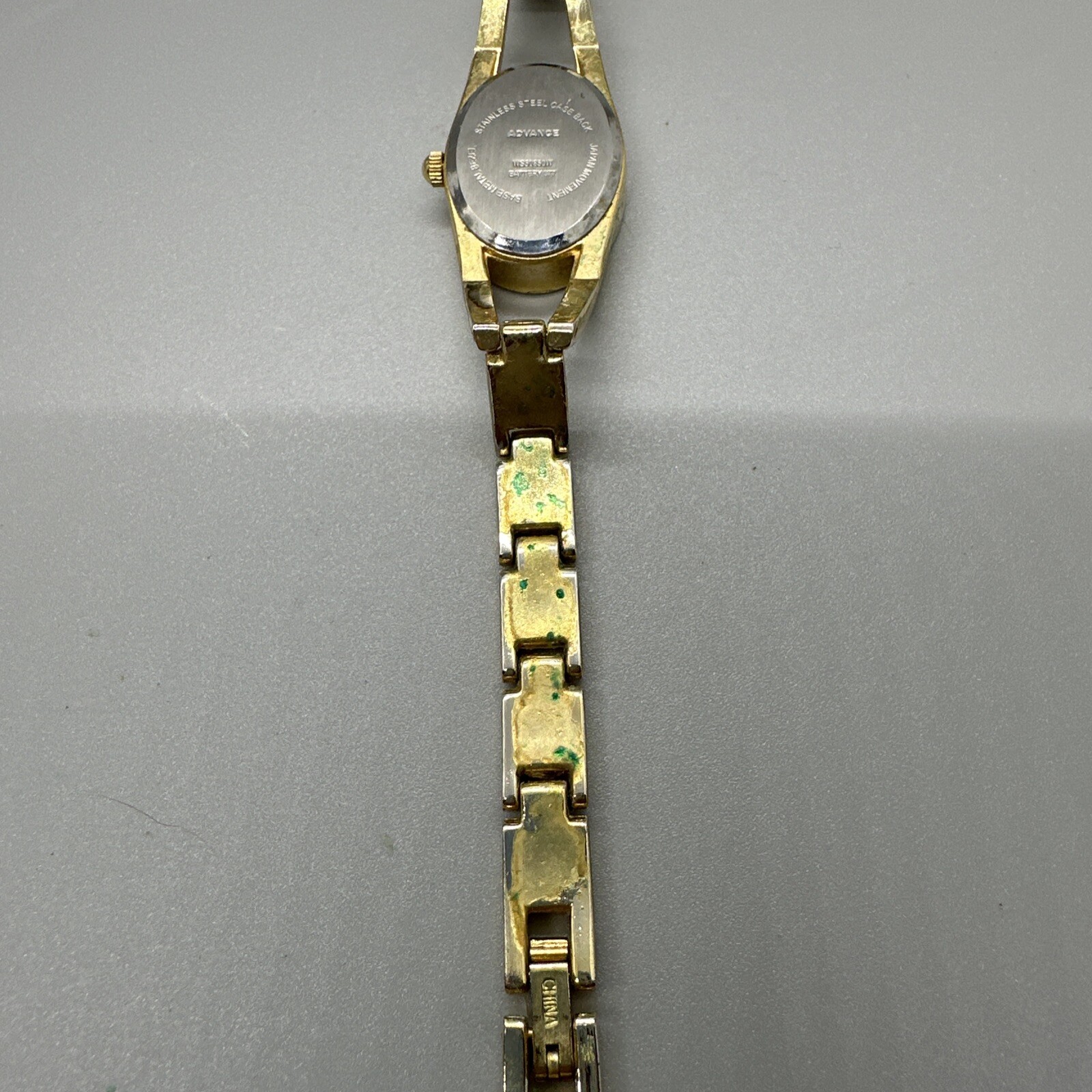 Vintage Ladies Advance Watch Gold Tone Cuff Bracelet 7.25 In, Scratched Dial
