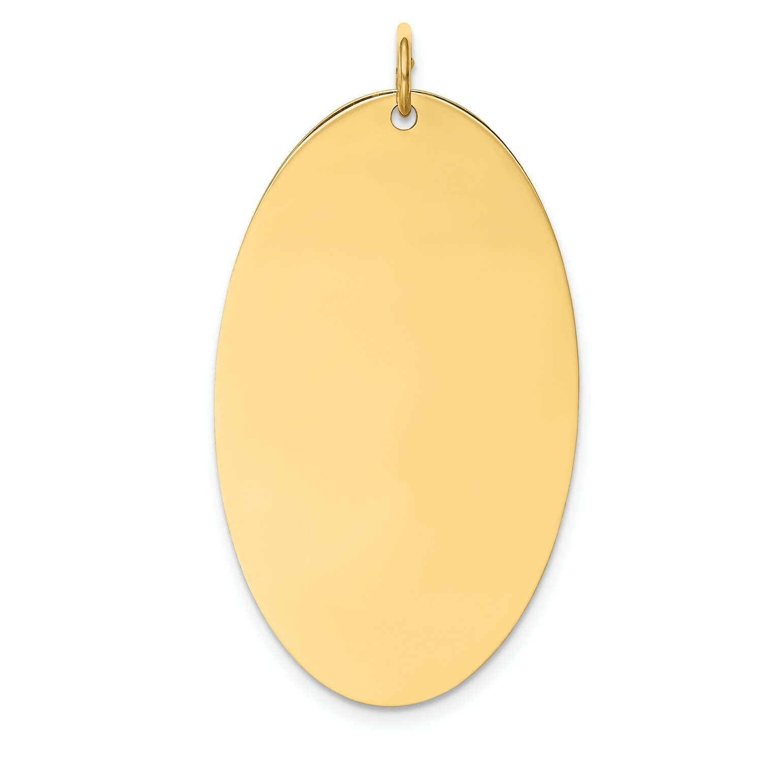 14k Yellow Gold 38mm x 21mm Large Plain Engravable Oval Elliptical Disc Charm