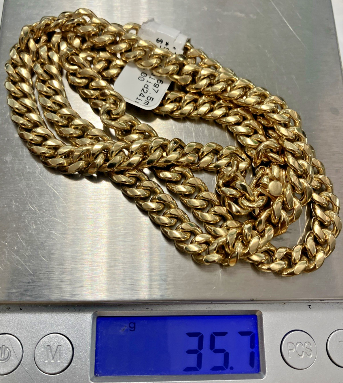 10kt Real Gold Cuban Link Chain Semi-Solid 35.6grams 7.5mm 24” GND Brand NWT 10K