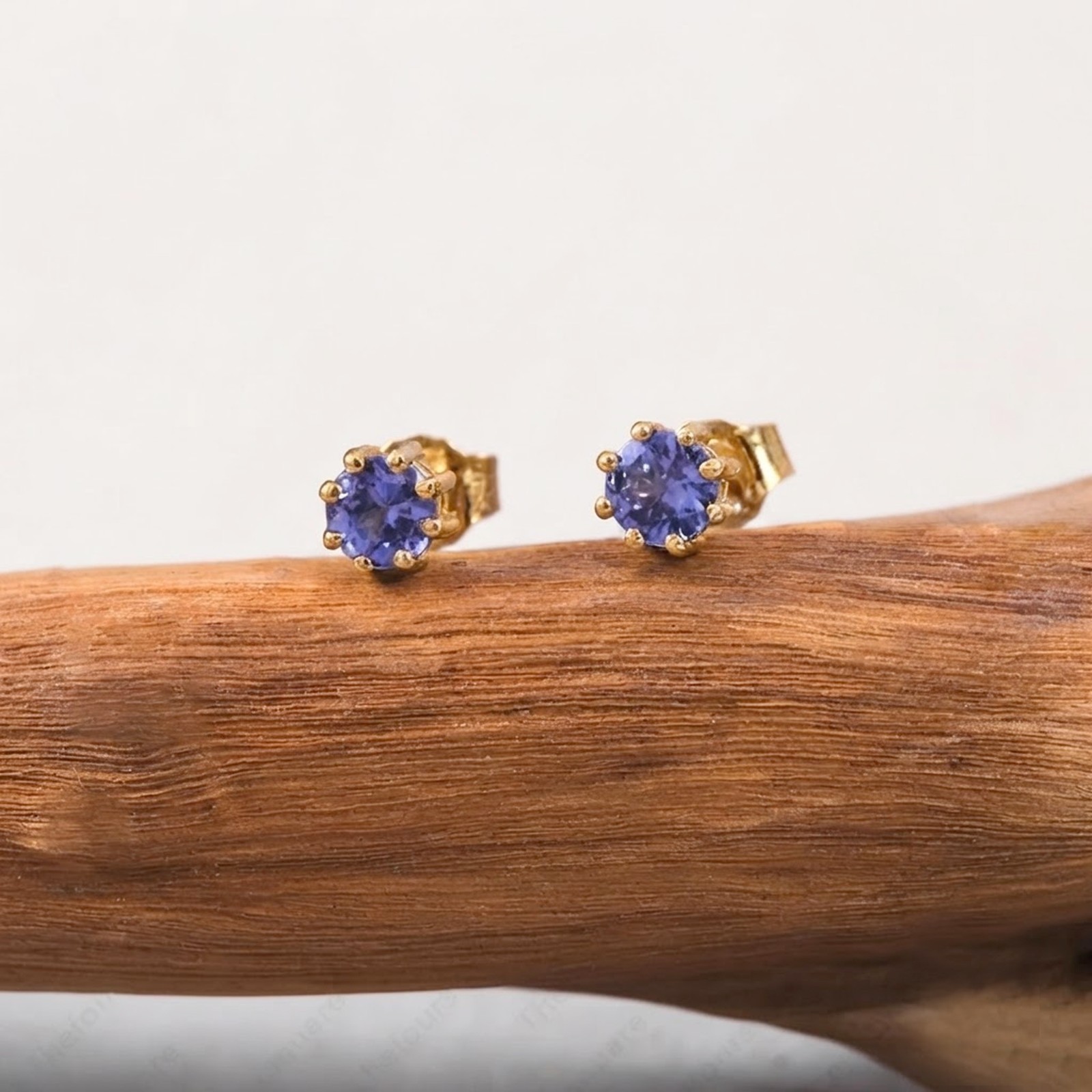 3.5 mm Round Natural Tanzanite Minimalist Stud Earrings 9k Solid Gold Jewelry