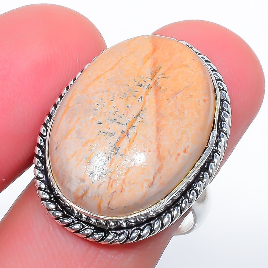 Natural Picture Jasper Gemstone 925 Silver Plated Jewelry Ring s.8 S2628