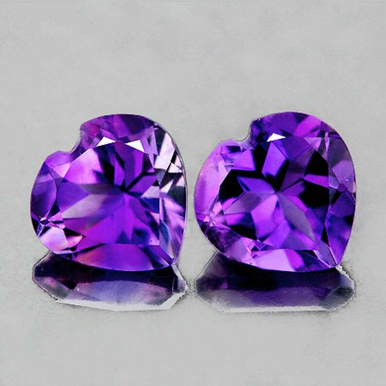 Purple Amethyst Heart 7.00 mm 2 pieces, Flawless-VVS , Natural Loose Gemstone