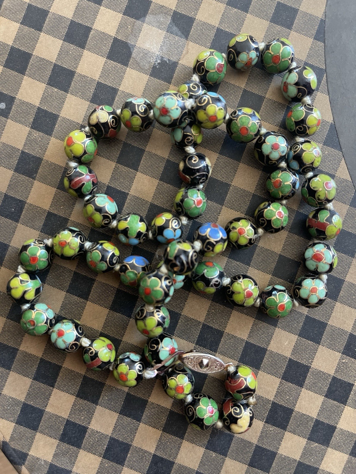 Handcrafted Cloisonné Beads Assembled Into A Commercially Produced Vtg Necklace