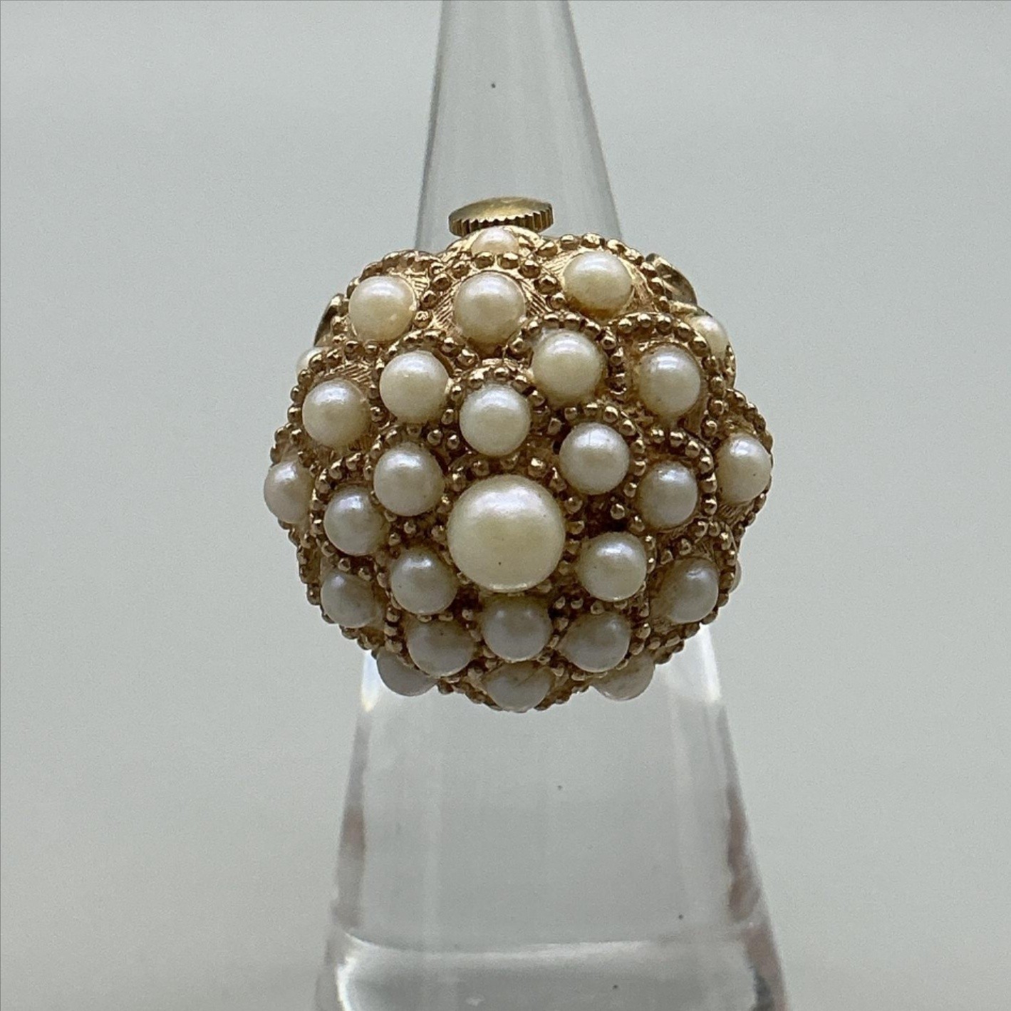 Vintage Bradley Ring Watch Women 22mm Silver Gold Tone Faux Pearl Locket Manual