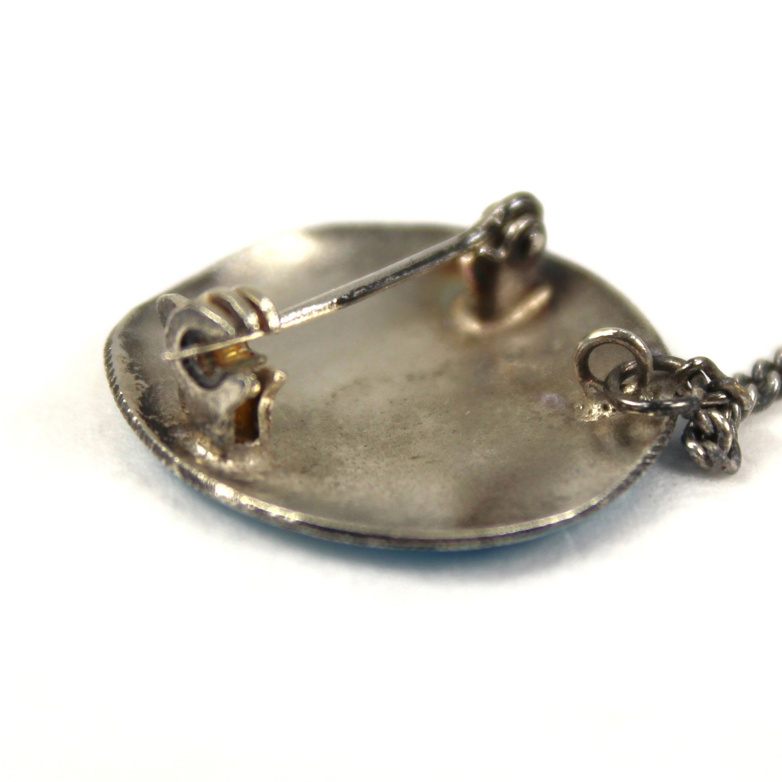 Vintage Zarah Cat Fish Bowl Brooch Chain Link Enamel Sterling Silver Pin NOS