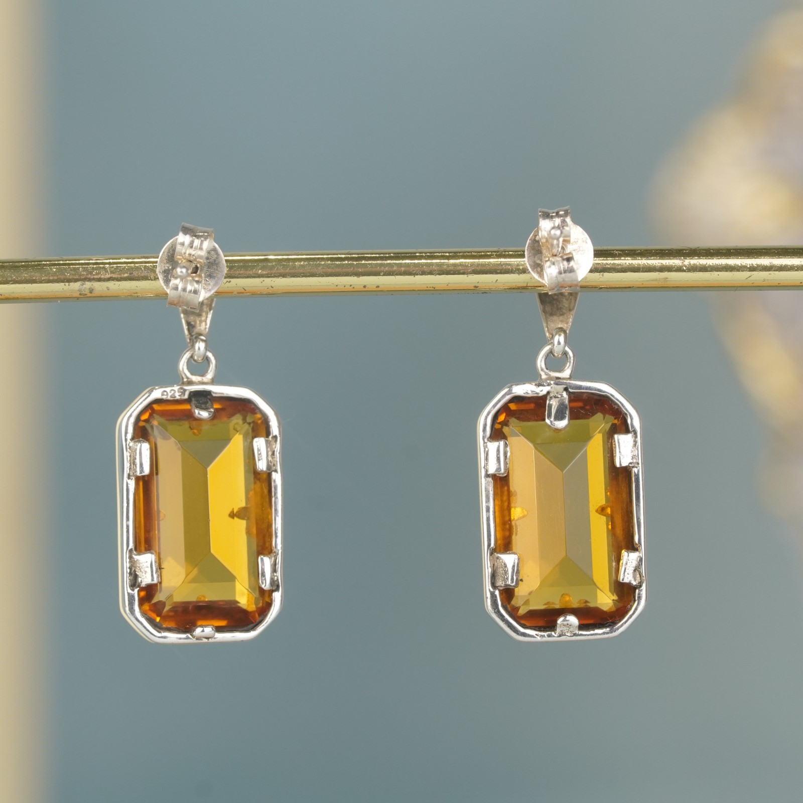 Silver925 Synthetic Citrine Vintage Filigree Earrings