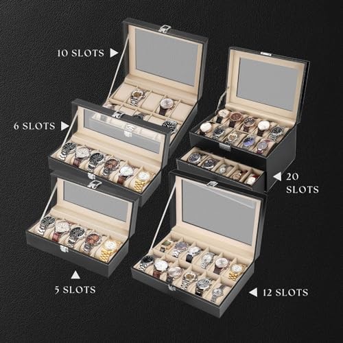 Watch Box Organizer for Men and Women – 10 Slot Watch Storage Box with Top