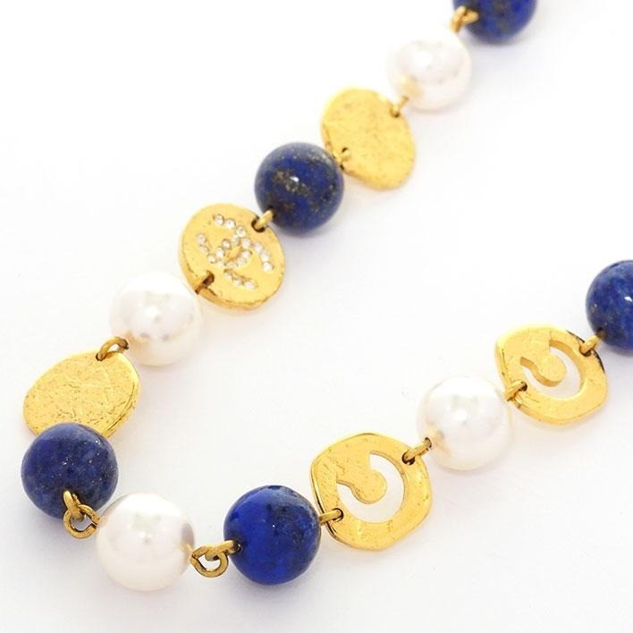 CHANEL Necklace Coco Mark Logo Openwork Long Gold/Blue Women’s w/Box