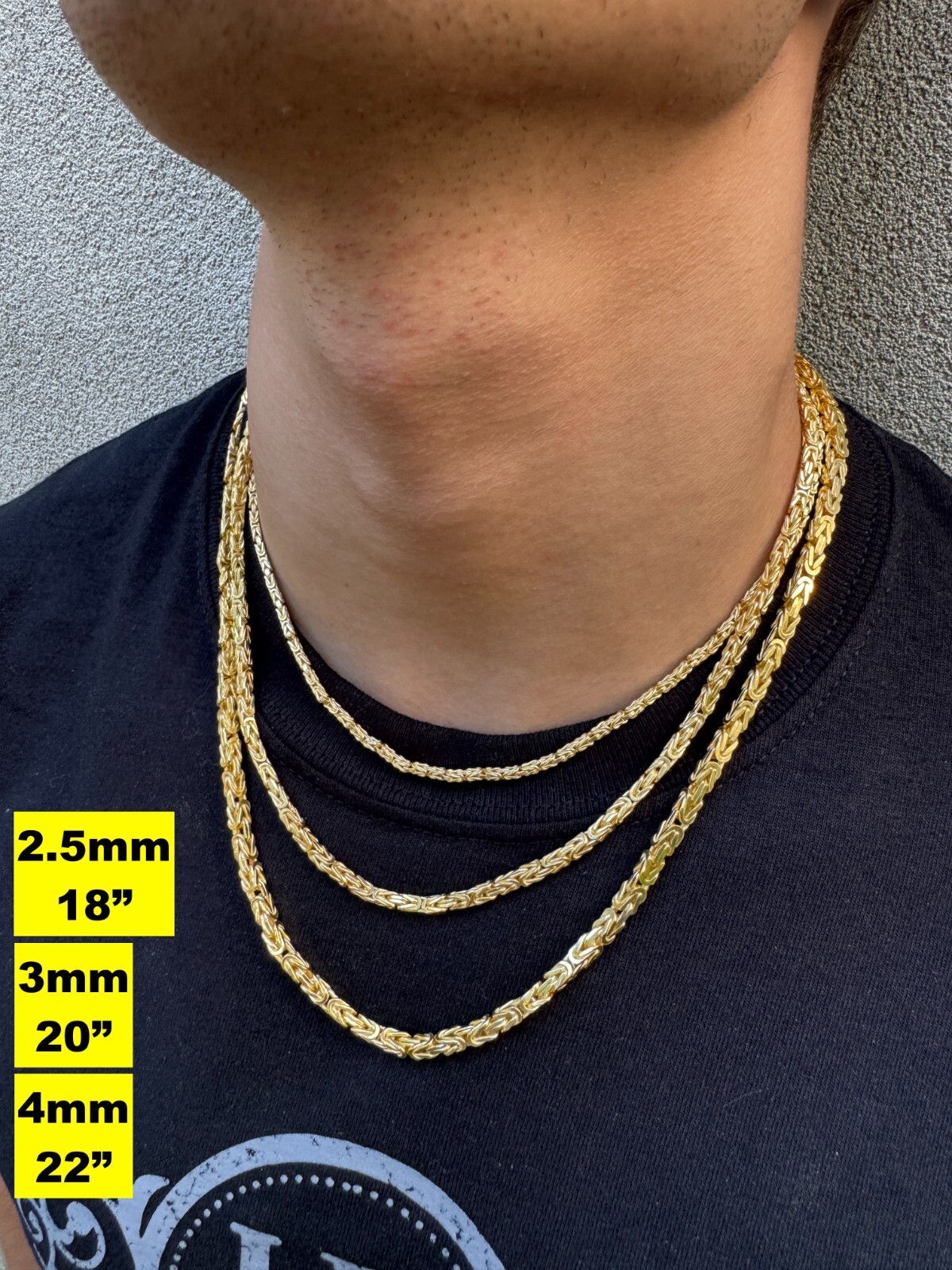 14k Gold Plated 925 Sterling Silver Byzantine Chain Mens Necklace 2.5-5mm 18-30″